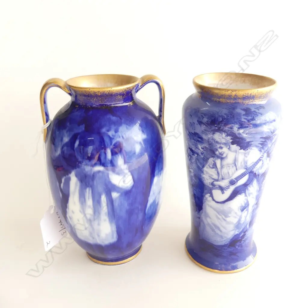 2 ROYAL DOULTON BLUE CHILDREN VASES (1 REFINISHED) H.145mm FAULTS Image 1++