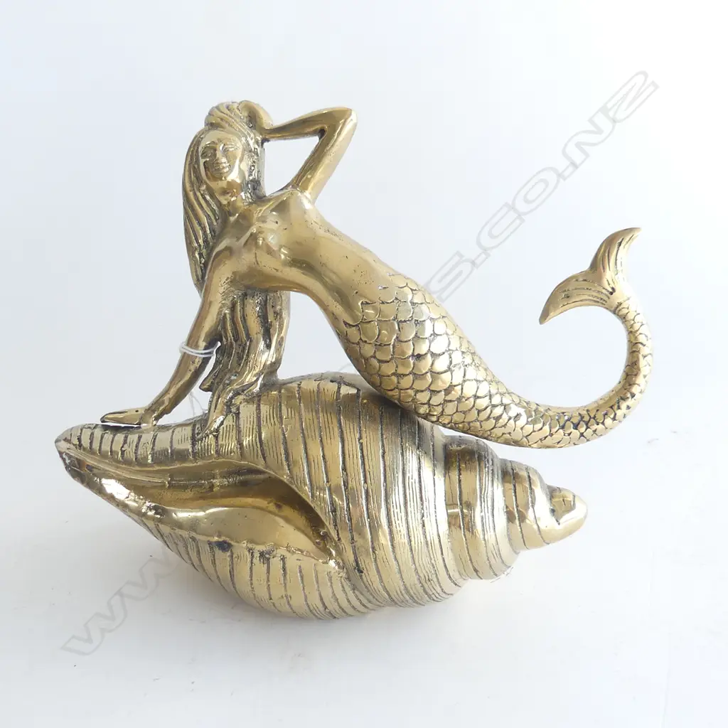 LG BRASS MERMAID ON SHELL, L. 260 H. 225MM Image 1++