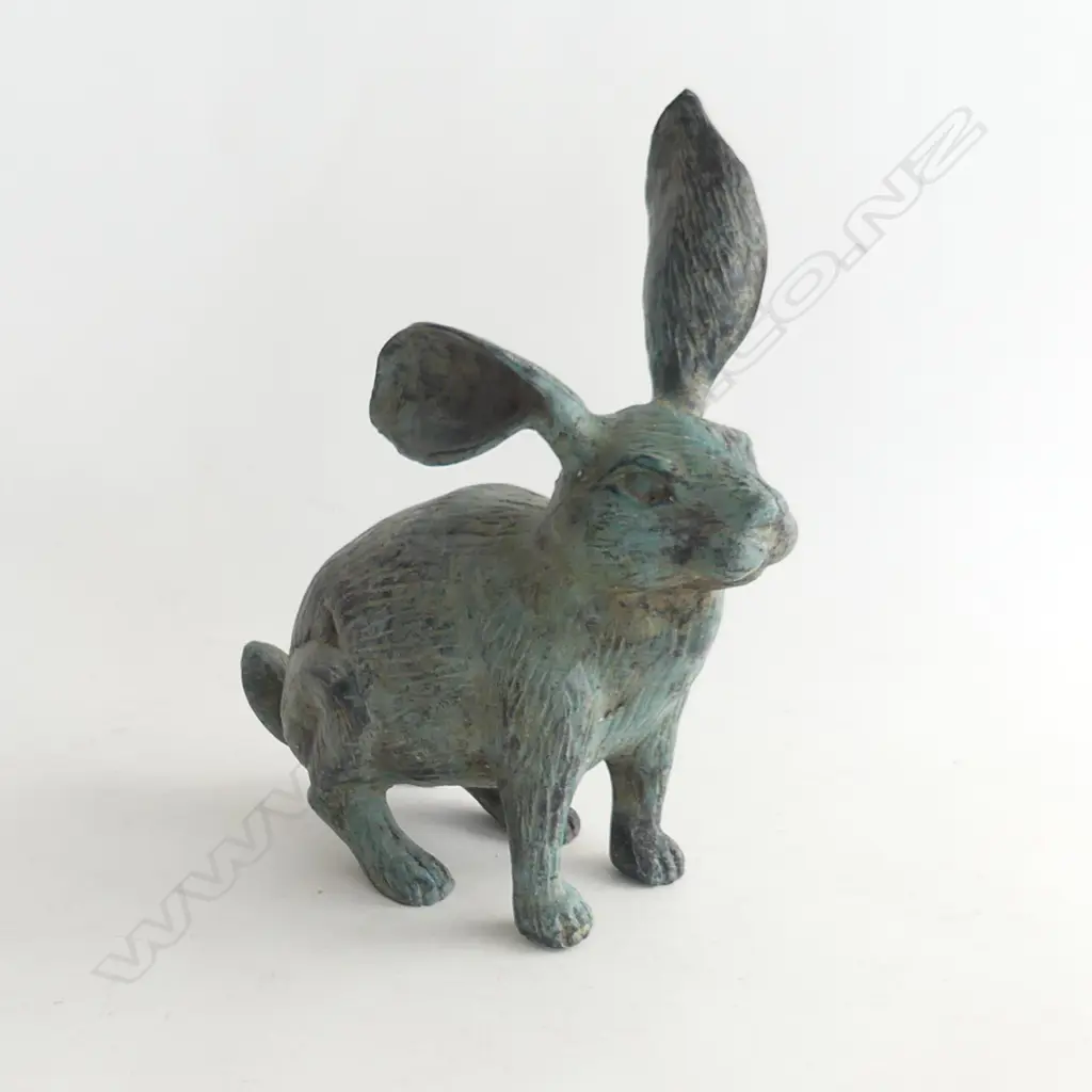 BRONZE HARE WITH GREEN PATINA, H. 225MM Image 1++