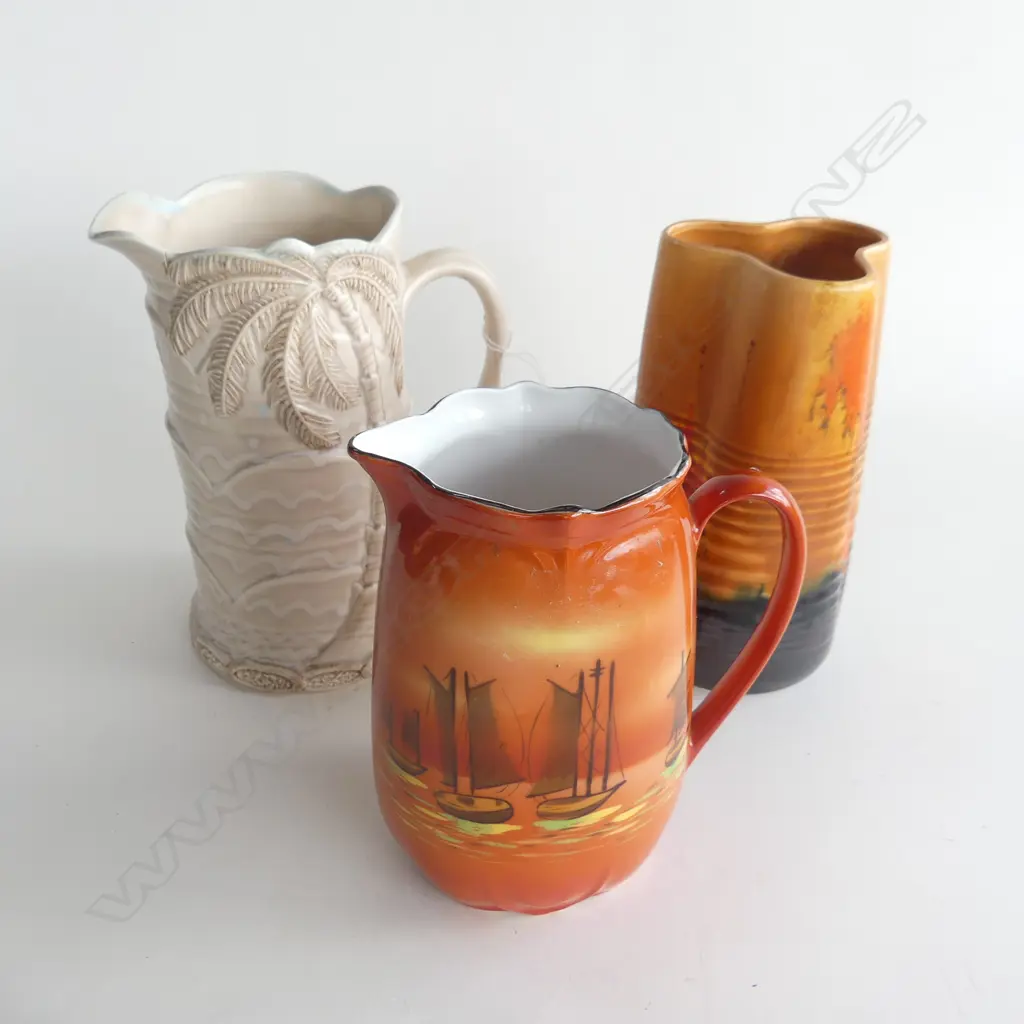 2 BESWICK PCES; PALM JUG (HAIRLINES) H.205mm & VASE + RED JUG Image 1++