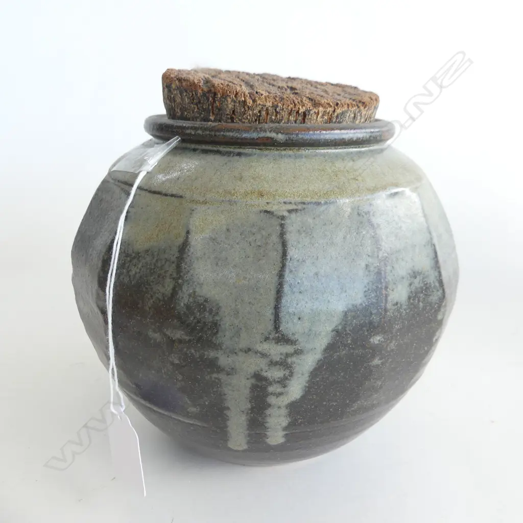 STUDIO POTTERY CORKED JAR BY DANNY MOORWOOD 160MM Image 1++