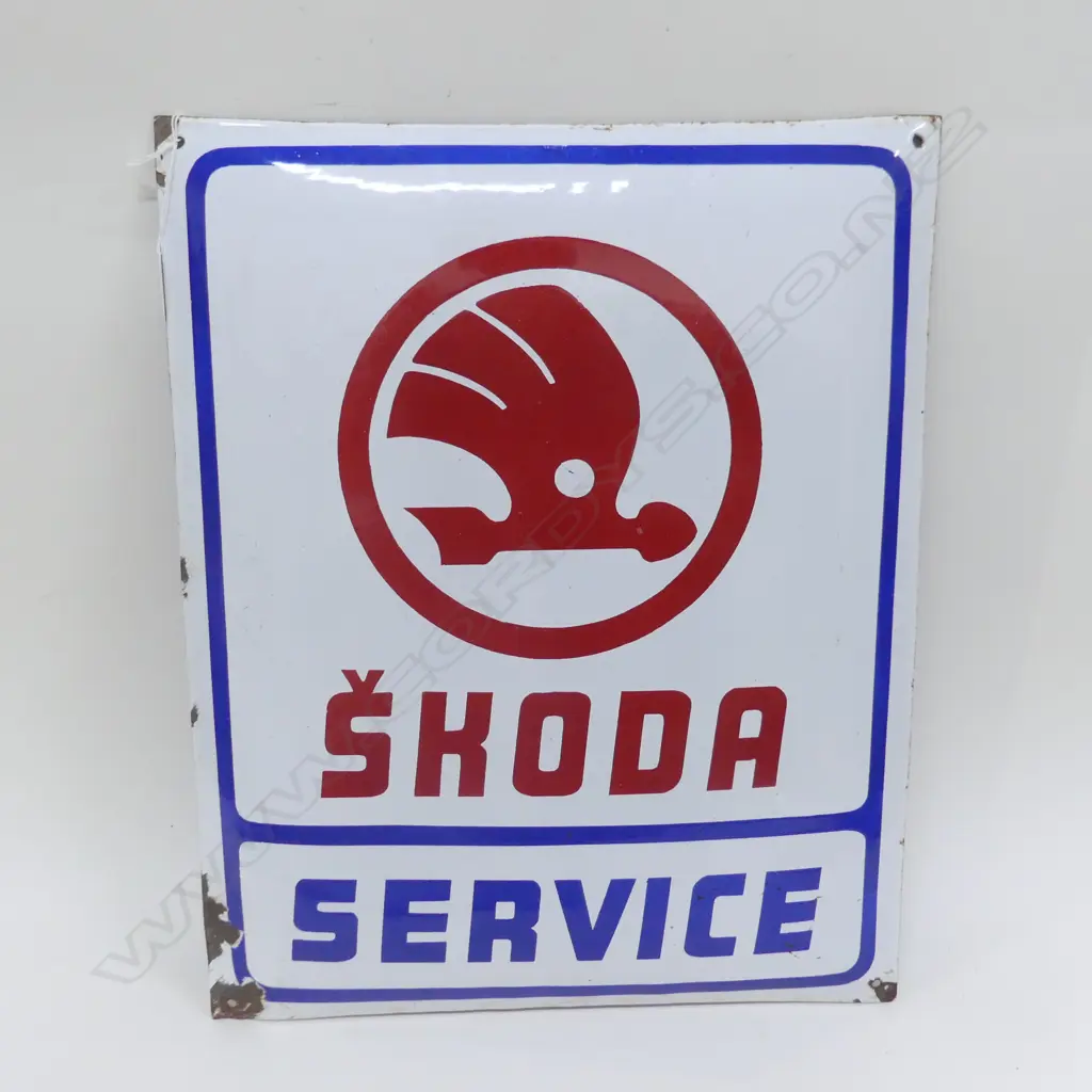 VINTAGE SKODA SERVICE ENAMEL SIGN 500x400mm Image 1++