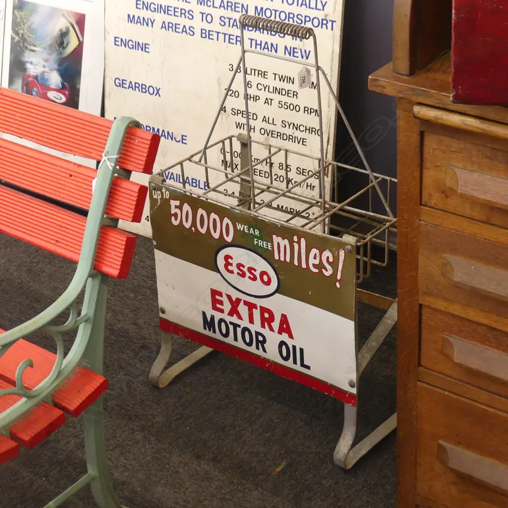 VINTAGE METAL ESSO MOTOR OIL HOLDER H.700mm Image 1++