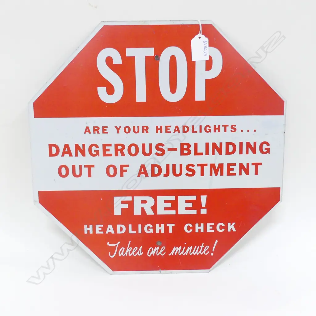 2 VINTAGE METAL SIGNS; FORD DRY CHARGE BATTERY 290x600mm, STOP SIGN 380x380mm Image 1++