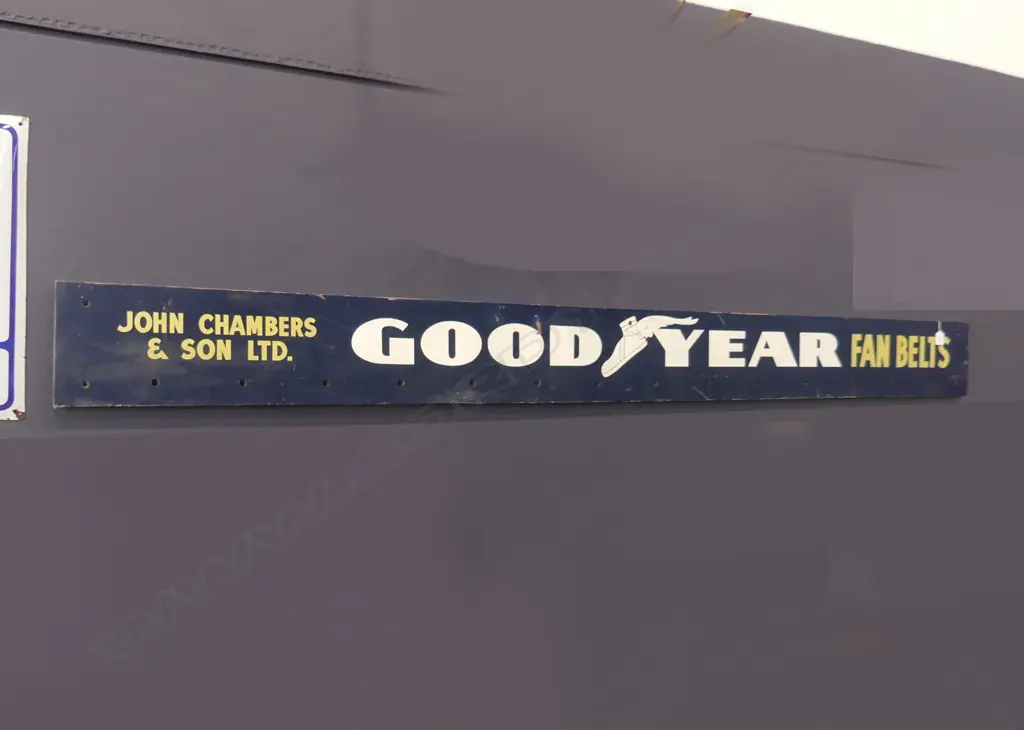 VINTAGE PAINTED WOODEN SIGN 'GOODYEAR FAN BELTS' 2290x200 Image 1++