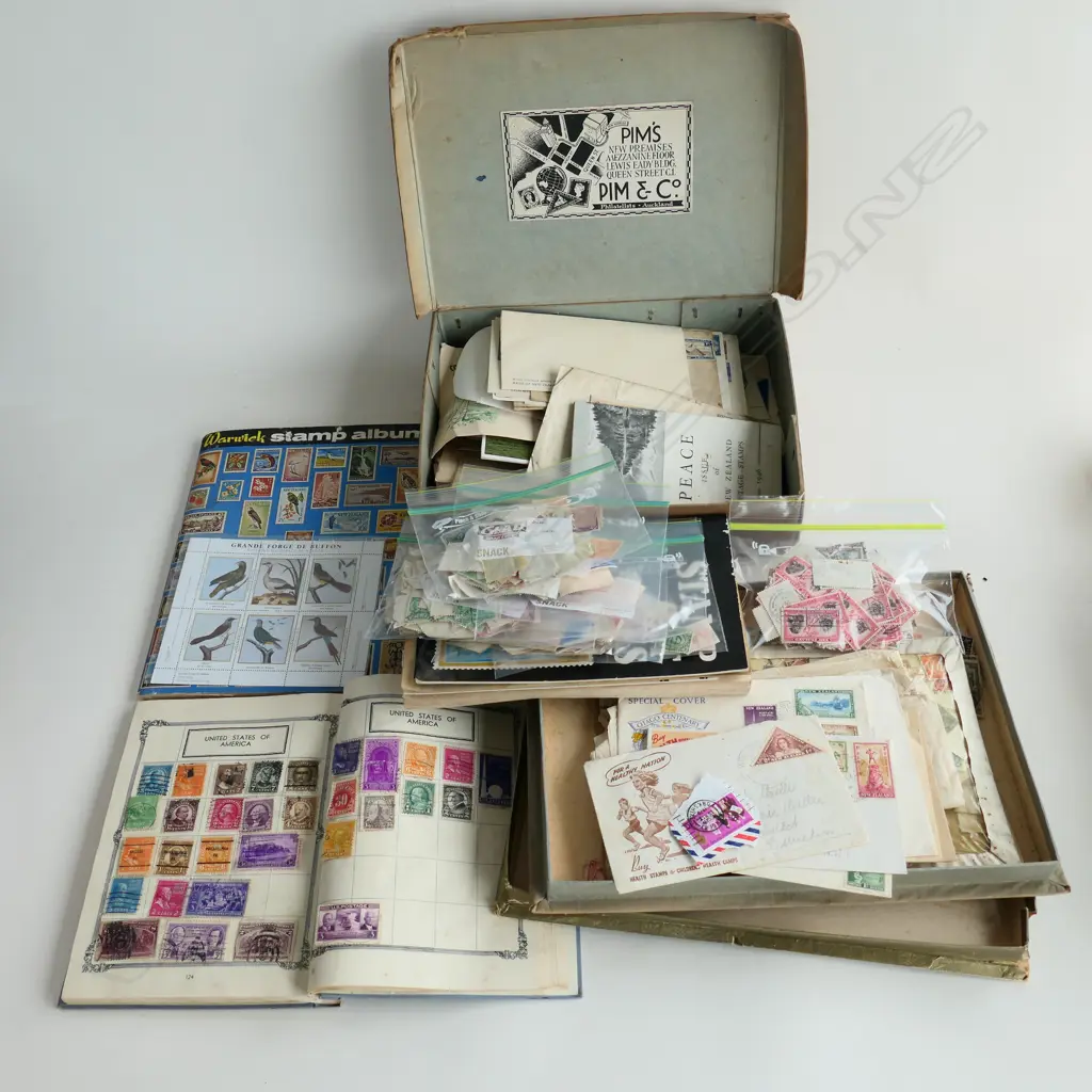 BOXED STAMP COLLECTION ALBUMS STAMPS ETC Image 1++