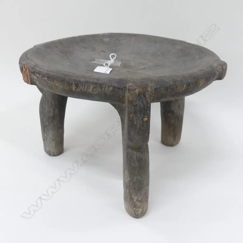VINTAGE CARVED STOOL, ADZED Image 1++
