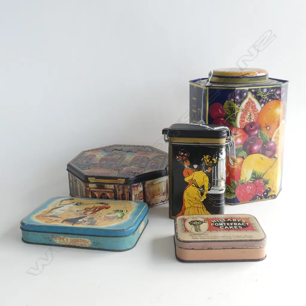 5 DECORATIVE TINS:  INCLDS 2 VINTAGE + MCINTYRES & ROSE LGE ETC  Image 1++