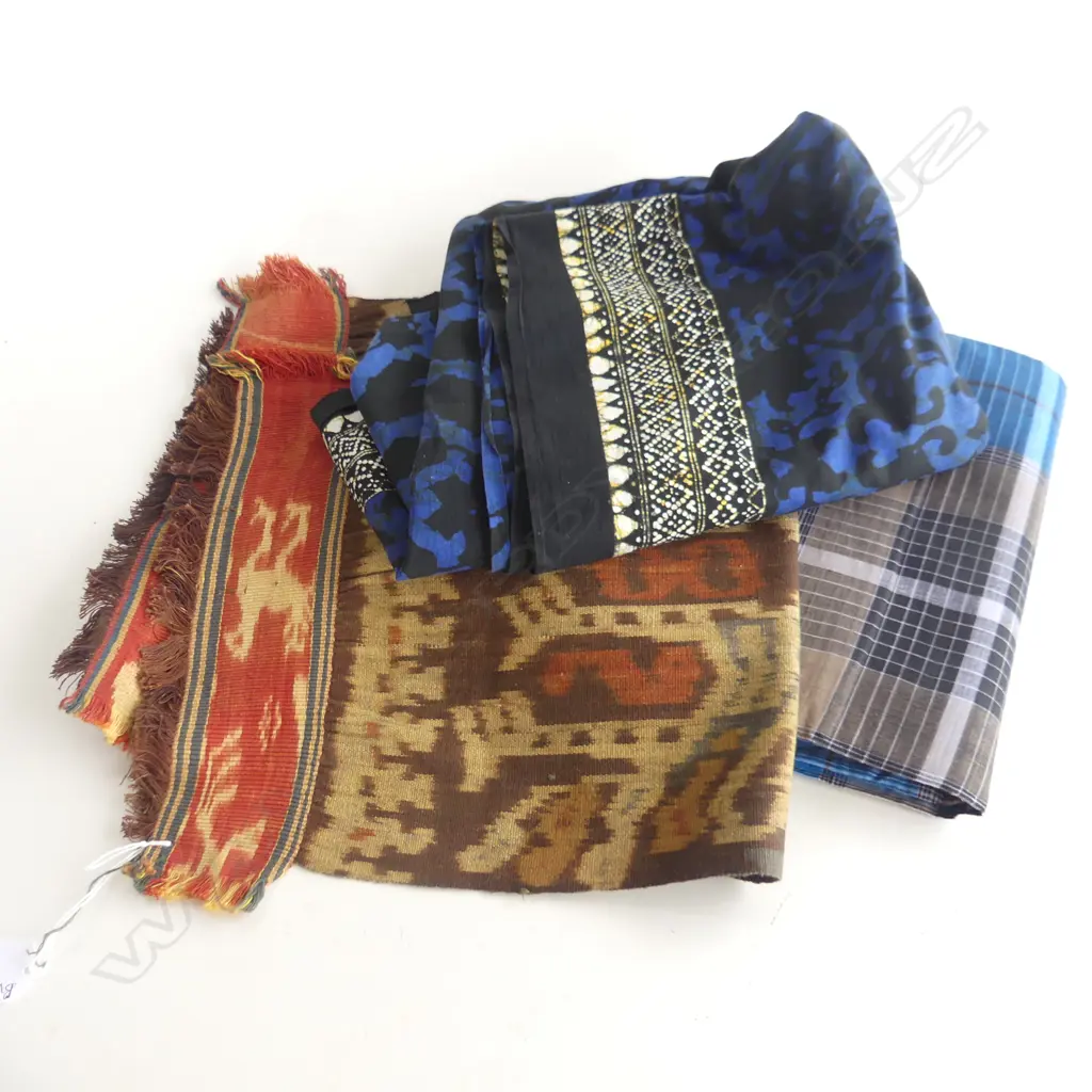 3 PCES FABRIC; IKAT 1280x320mm, BLUE CHECK, INDONESIAN BATIK 1x1.8M Image 1++