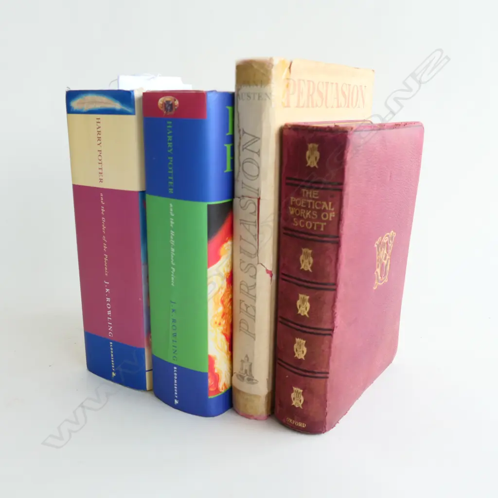 4 BOOKS; 2 1st ED. HARRY POTTER NOVELS; ORDER OF THE PHOENIX & HALF-BLOOD PRINCE + SCOTT POEMS & JANE AUSTEN PERSUASION Image 1++