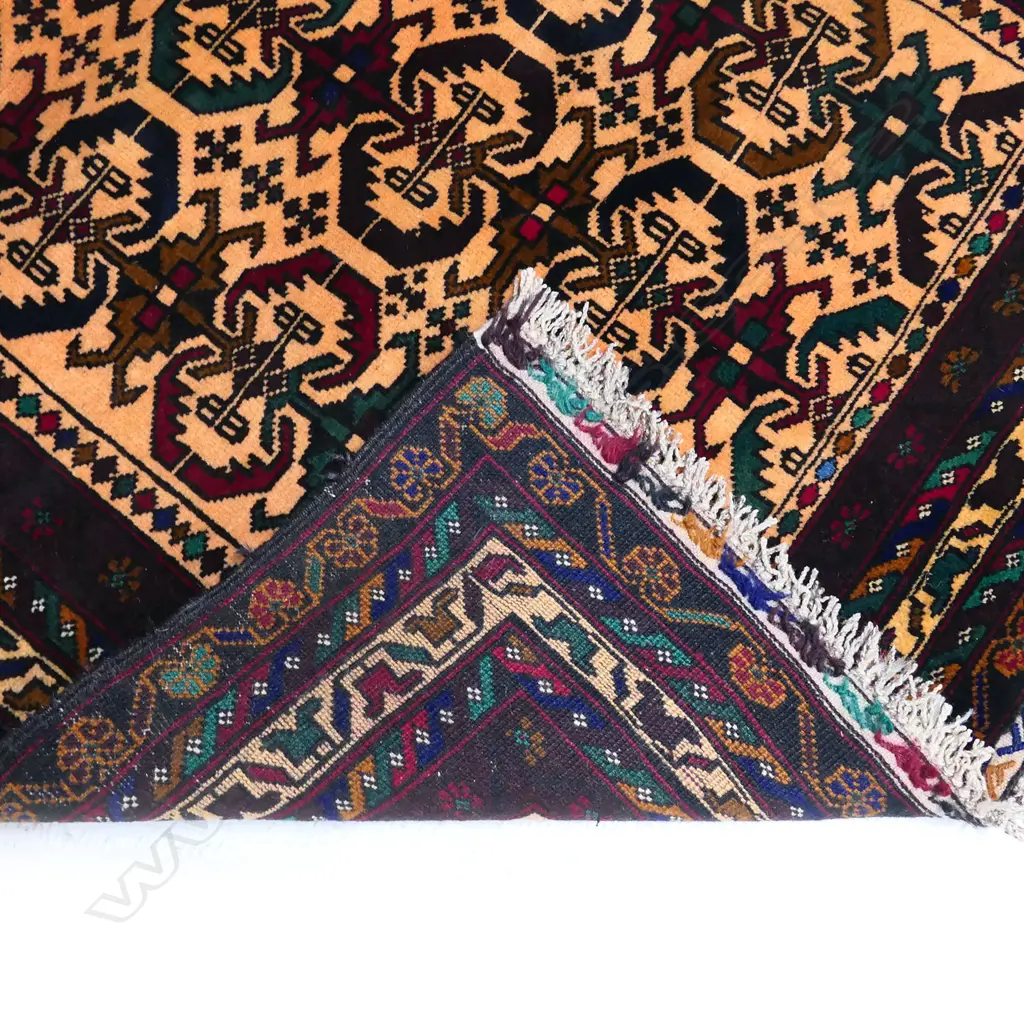 HAND-KNOTTED BALUCHI PERSIAN RUG, LIVELY PATTERNS IN ORANGE & BROWN TONES,1500 x 1020mm Image 1++
