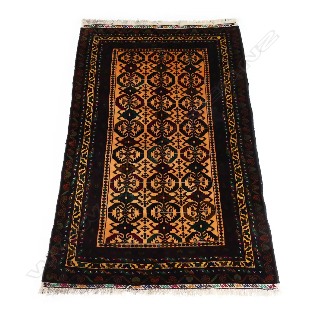 HAND-KNOTTED BALUCHI PERSIAN RUG, LIVELY PATTERNS IN ORANGE & BROWN TONES,1500 x 1020mm Image 1++