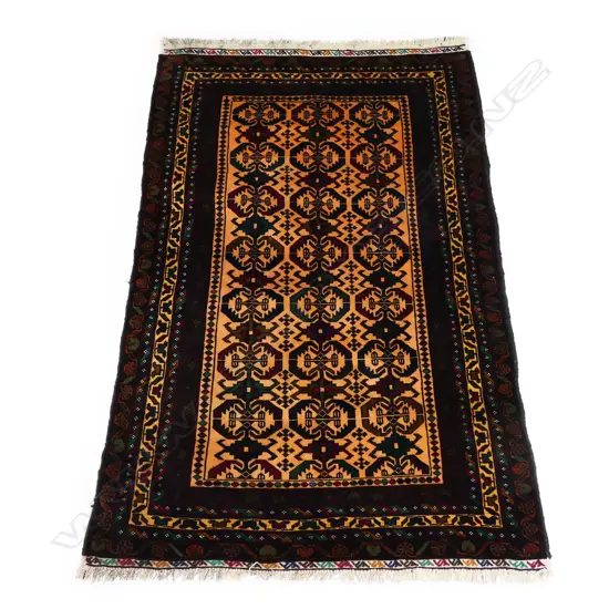 HAND-KNOTTED BALUCHI PERSIAN RUG, LIVELY PATTERNS IN ORANGE & BROWN TONES,1500 x 1020mm