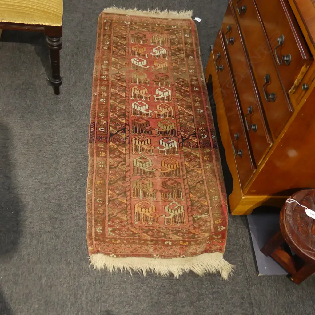 SMALL HAND KNOTTED ALL WOOL RUG - ABRASH 1400x540mm Image 1++