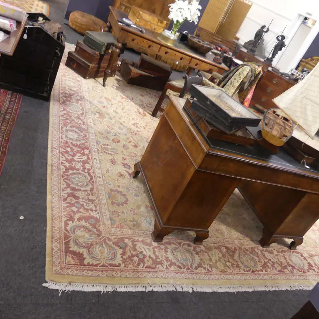 LARGE HAND KNOTTED RED & TAN WOOL ON COTTON RUG 3800x2800mm Image 1++