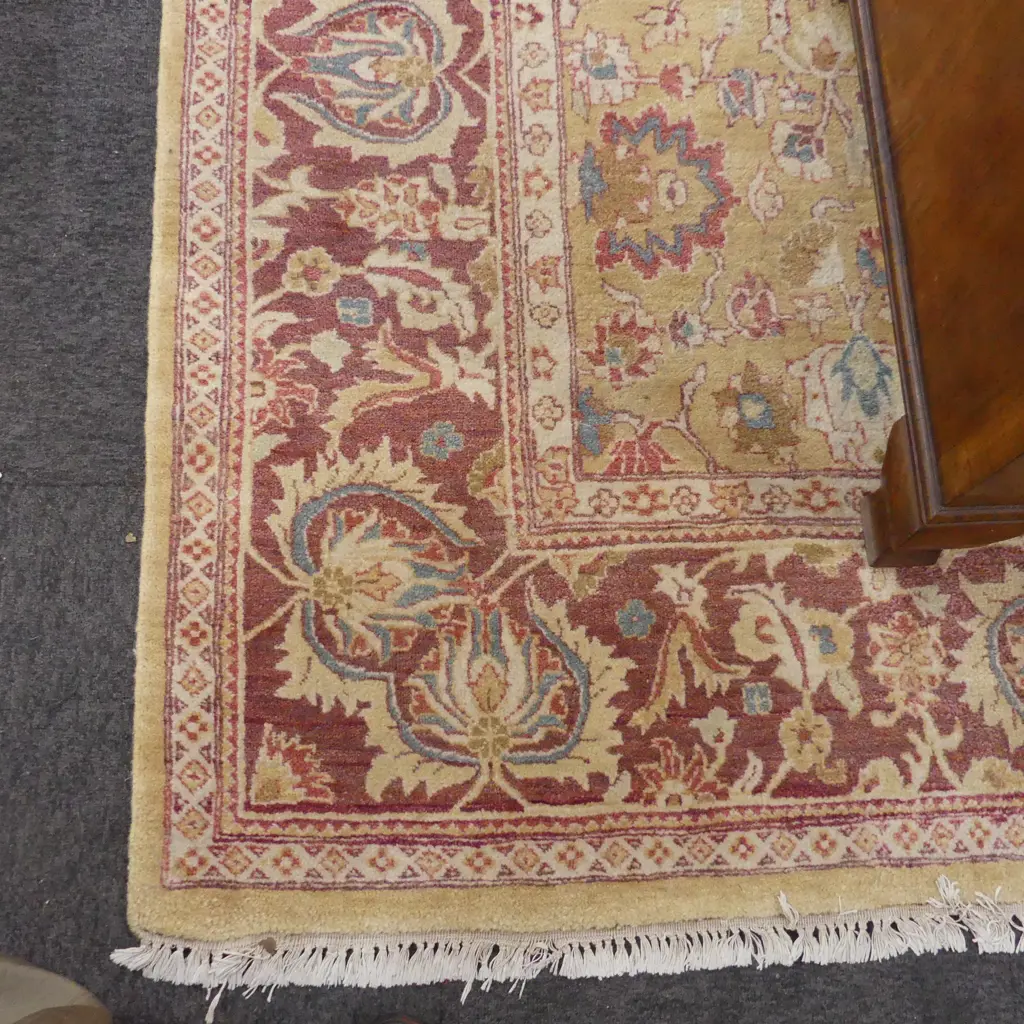 LARGE HAND KNOTTED RED & TAN WOOL ON COTTON RUG 3800x2800mm Image 1++