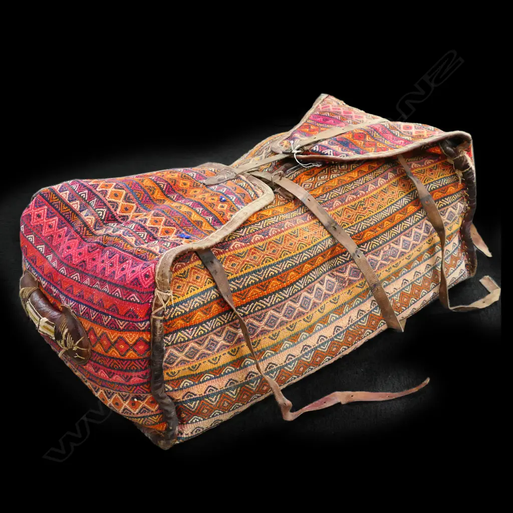 LG VINTAGE HAND-KNOTTED MIDDLE EASTERN CAMEL SADDLE BAG, STUFFED, 1000 x 650 x 400mm Image 1++