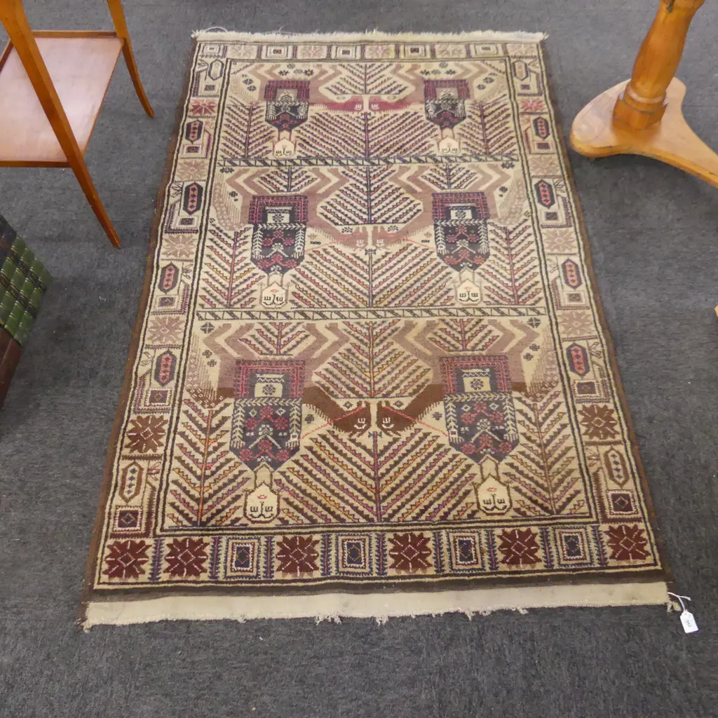 HAND KNOTTED BROWN WOOL PILE PICTORIAL RUG 1800x1130mm Image 1++
