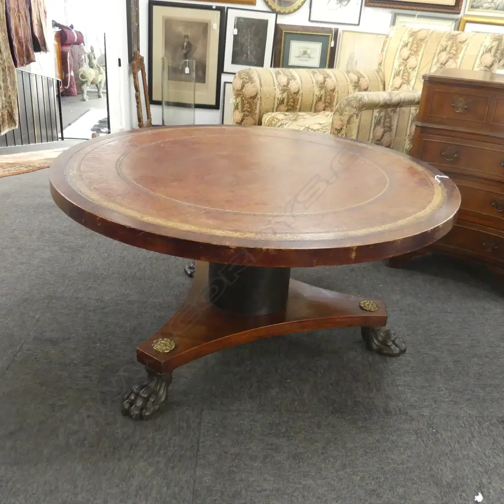 REGENCY REVIVAL COFFEE TABLE w. TRI-FORM BRONZE PAW FEET 1000mm dia H.500mm Image 1++
