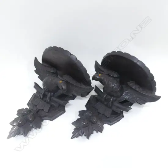PR LATE 19thC CARVED ELM EAGLE WALL BRACKETS H.350mm