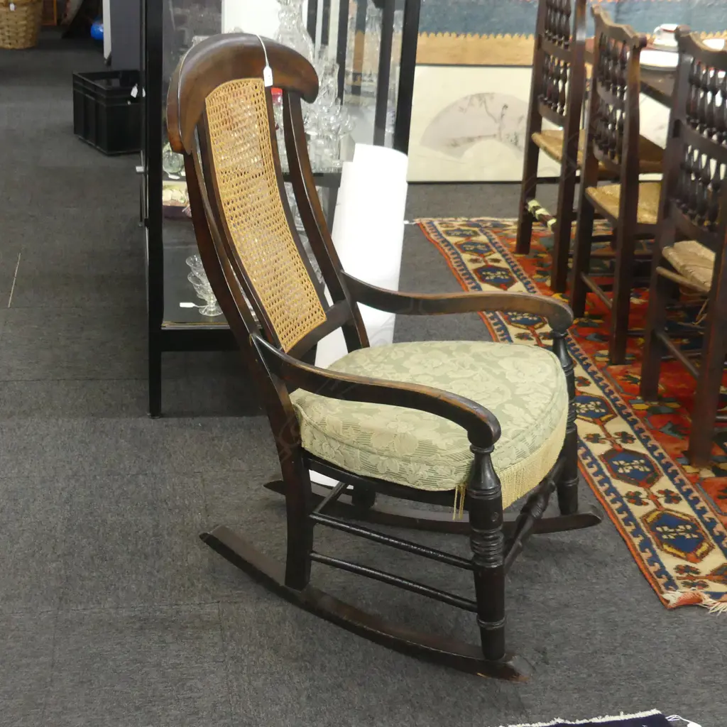 EBONISED EARLY 19THC ROCKING CHAIR NOT ORGINAL CANE SEAT Image 1++