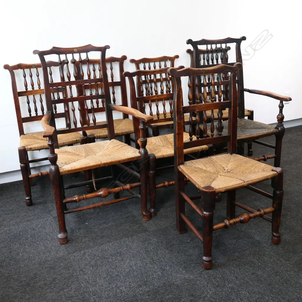 A 19thC set of eight Lancashire elm country chairs, Image 1++
