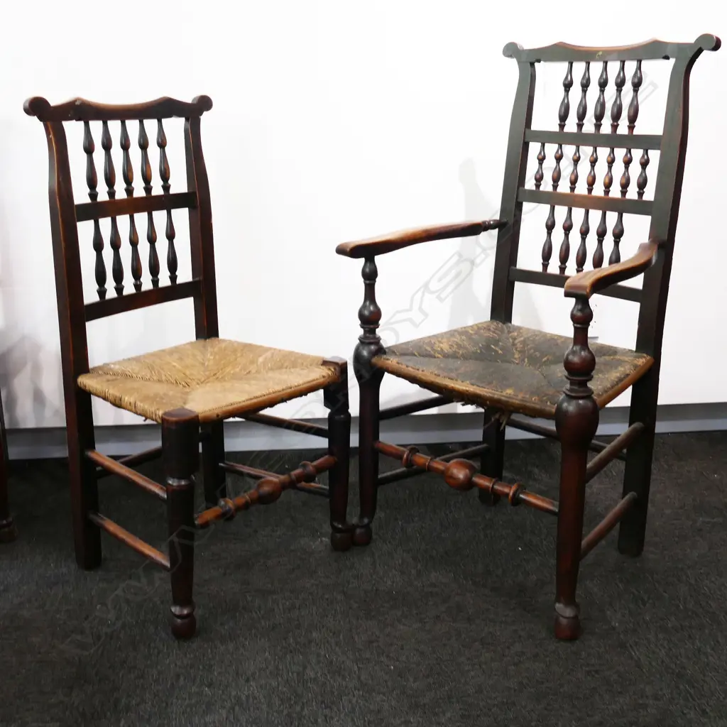 A 19thC set of eight Lancashire elm country chairs, Image 1++