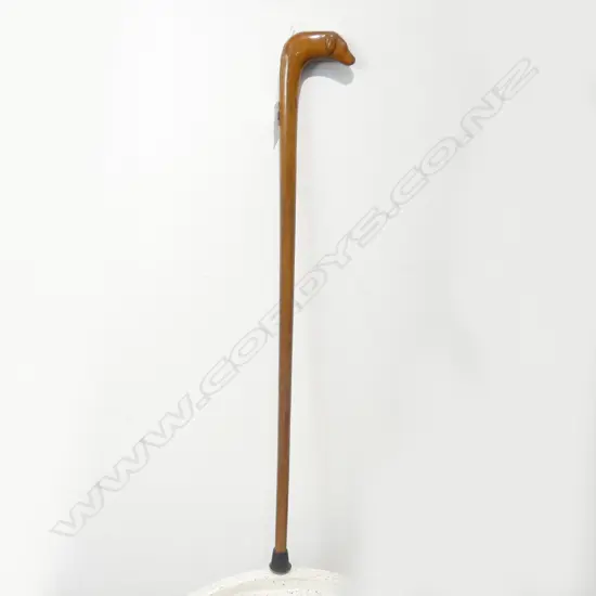 CARVED WOODEN WALKING STICK w. DOG HEAD L.850mm (AK21138)