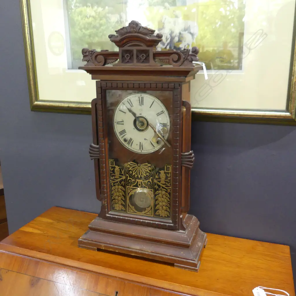 VINTAGE WOODEN WALL PENDULUM CLOCK, KEY INCLUDED  H. 570MM Image 1++