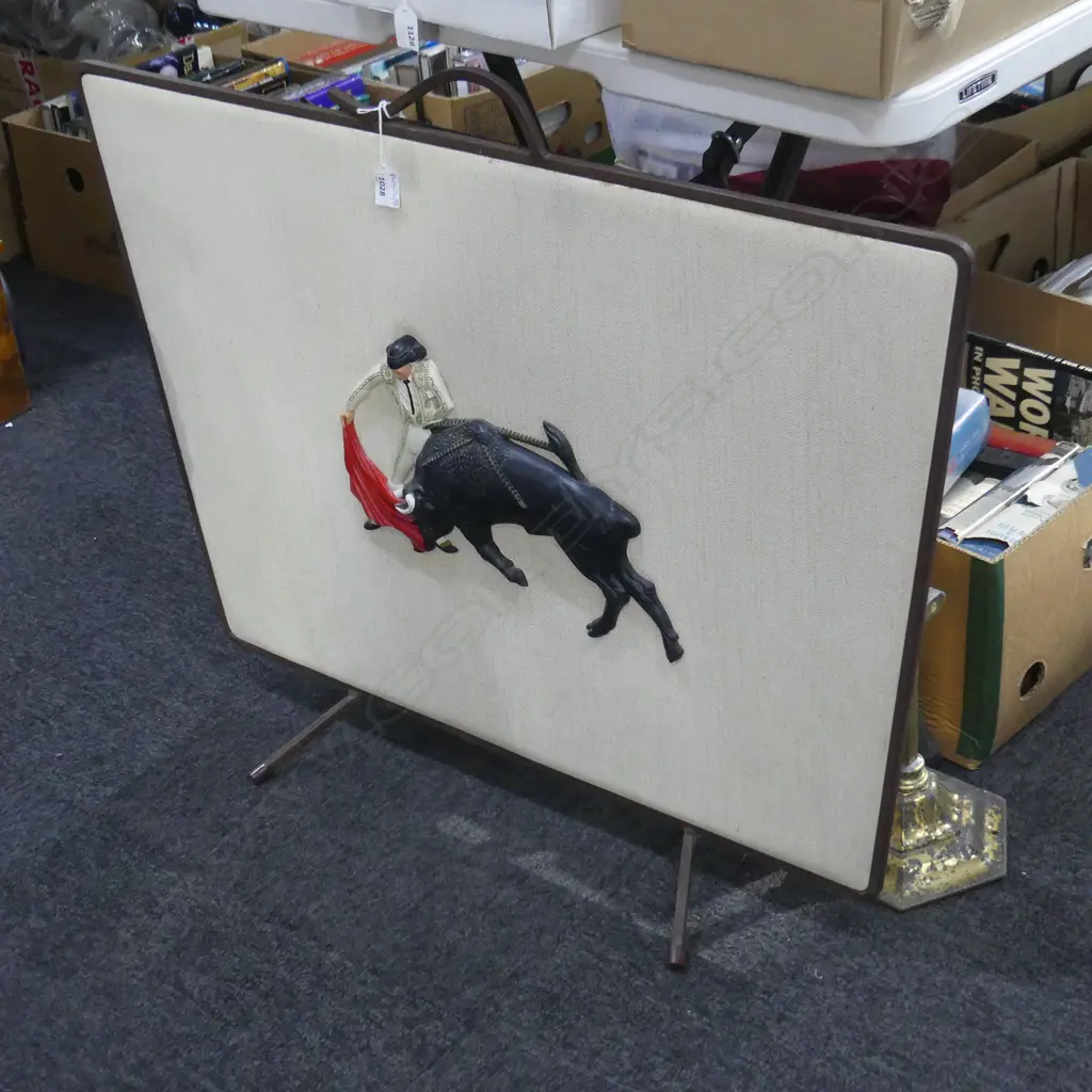 VINTAGE RETRO FIRESCREEN w. BULL FIGHTER W.910 / H.725mm Image 1++