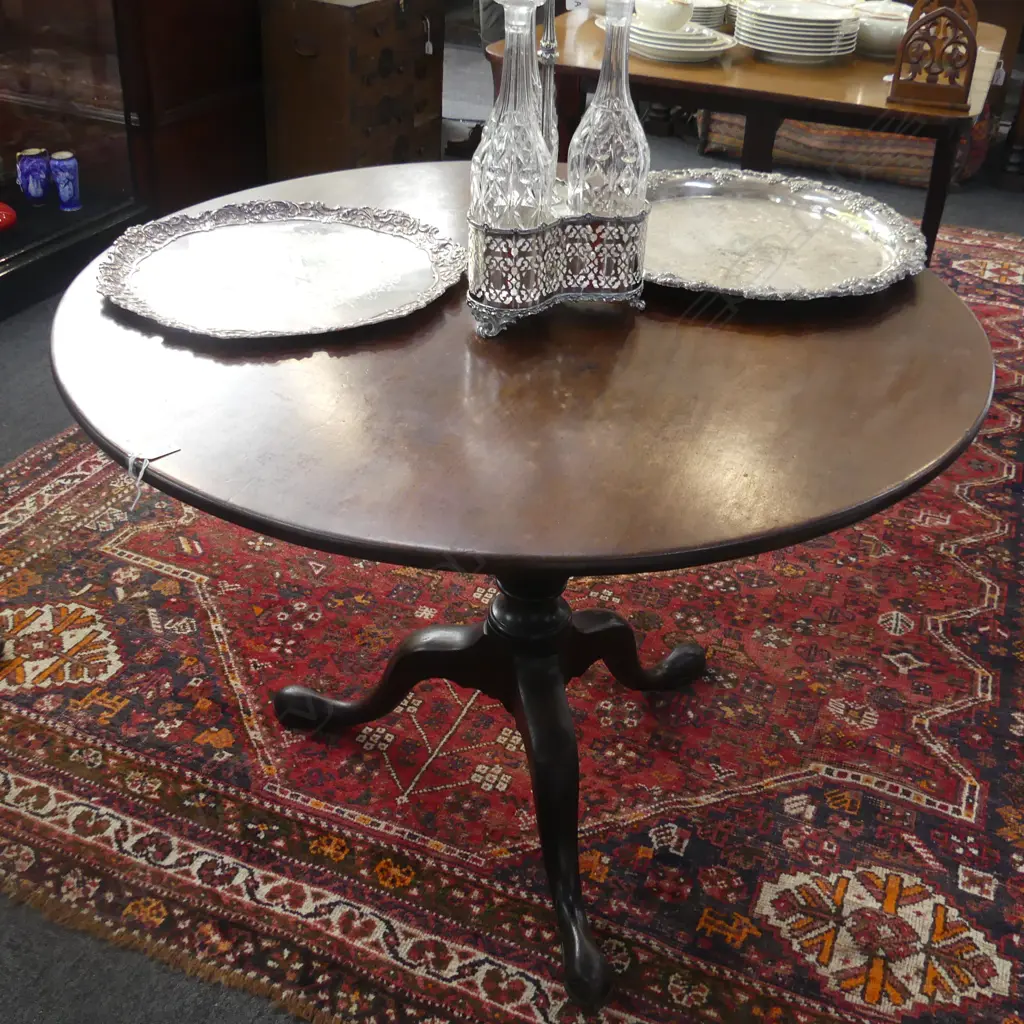 ANTIQUE GEO.III ENGLISH SOLID MAHOGANY TRIPOD TABLE 990mm dia H.730mm Image 1++
