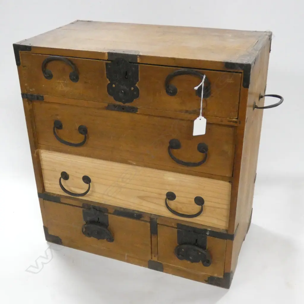 ANTIQUE JAPANESE SMALL TANSU CHEST 5 DRAWERS 470x260x505mm Image 1++