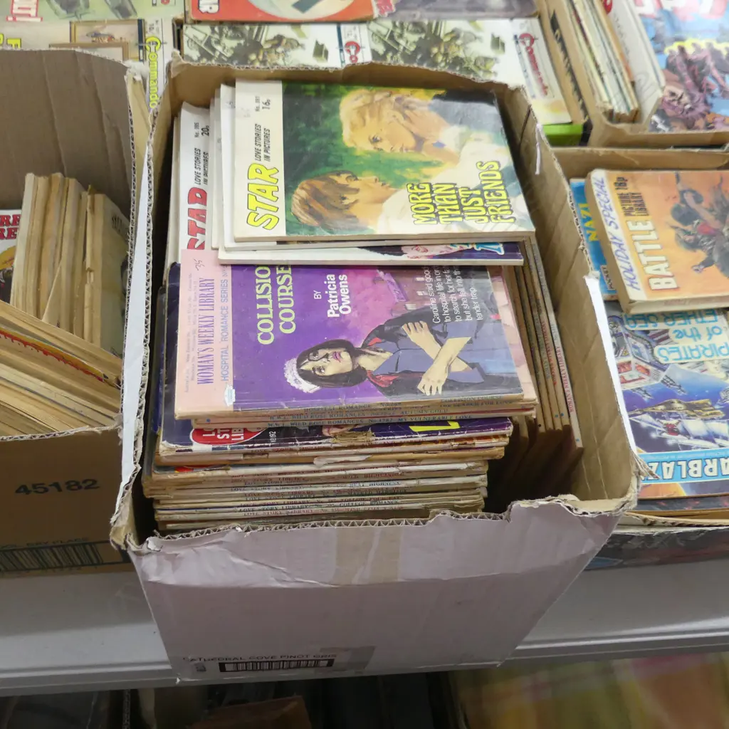BOX VINTAGE STAR LOVE STORIES IN PICTURES COMIC BOOKS - APPROX 100 Image 1++