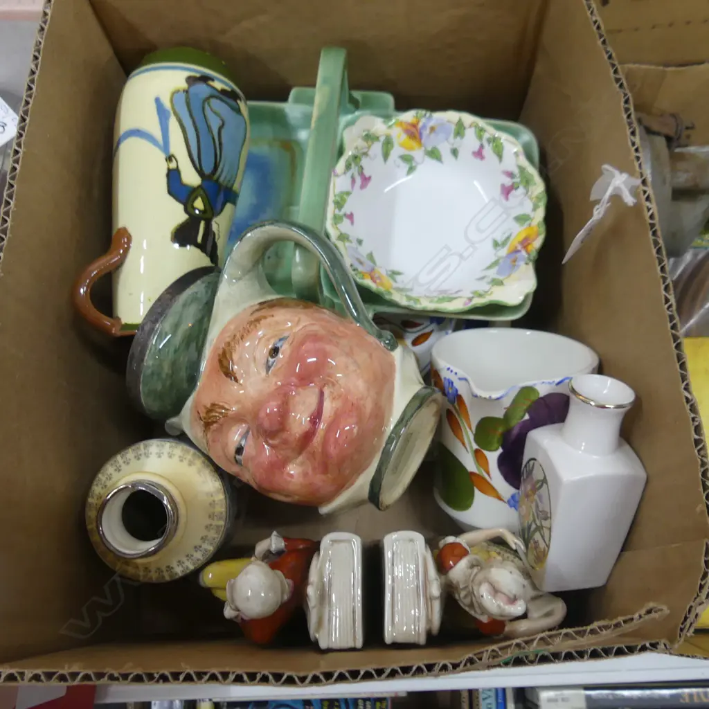 BOX ASST CHINA, CERAMICS INCL. CROWN LYNN, TORQUAY WARE ETC. Image 1++