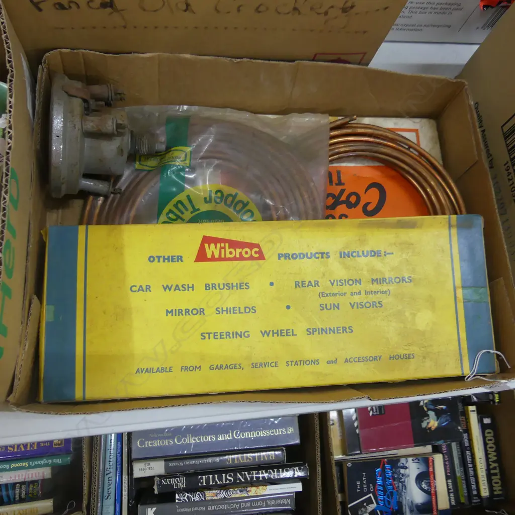 BOX LOT COPPER TUBE, VINTAGE SKODA SPEEDOMETER ETC Image 1++