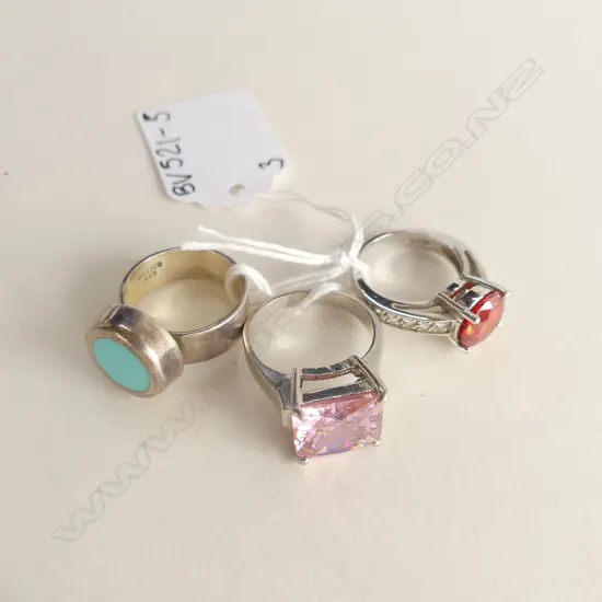 3 STG SILVER & GEM STONE DRESS RINGS