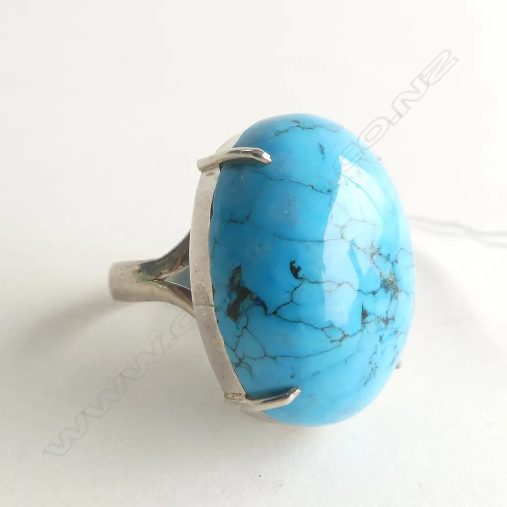 925 TURQUOISE ? CABOCHON RING 13.2 GRAMS Image 1++