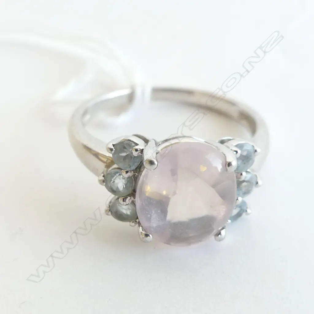 925 ROSE QUARTZ & AQUAMARINE RING 4.8 GRAMS Image 1++