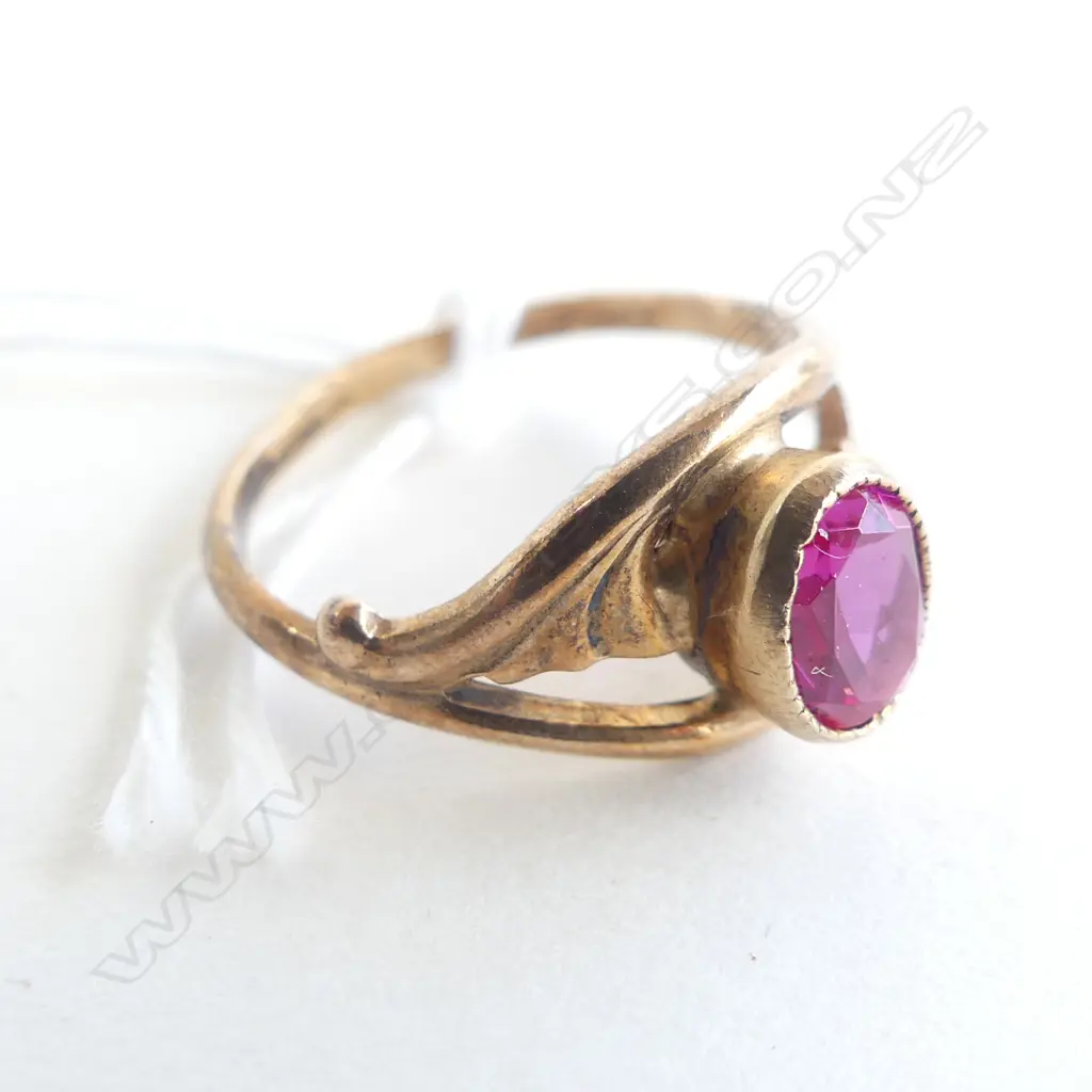 925 SILVER GOLD PLATED SYNTHETIC RED STONE RING Image 1++