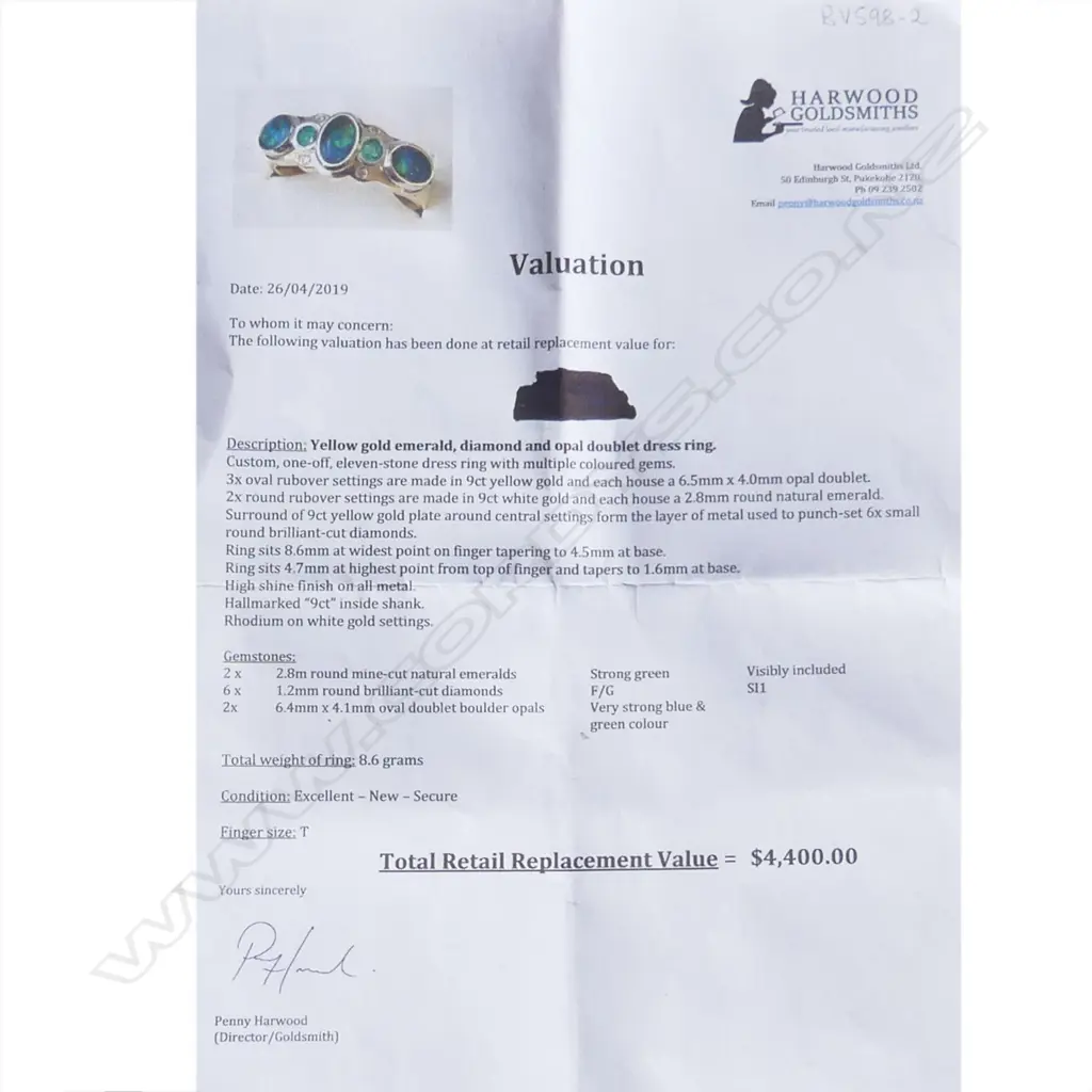 9CT GOLD OPAL/EMERALD & DIAMOND RING Image 1++