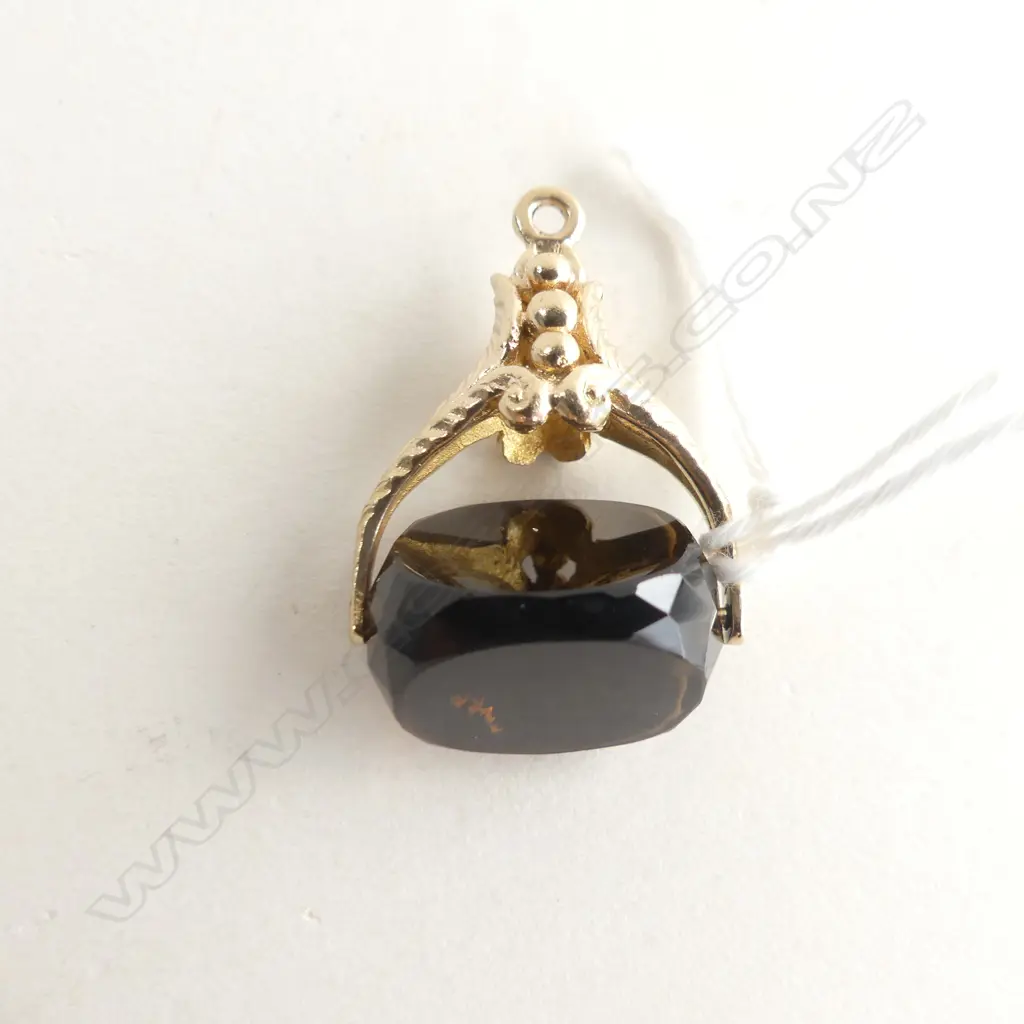 9CT GOLD YELLOW GOLD & SMOKEY QUARTZ SPINNING FOB  Image 1++