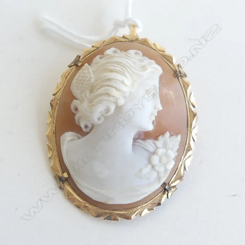 14 CT CAMEO PENDANT BROOCH H.40mm 8.5 GRAMS Image 1++