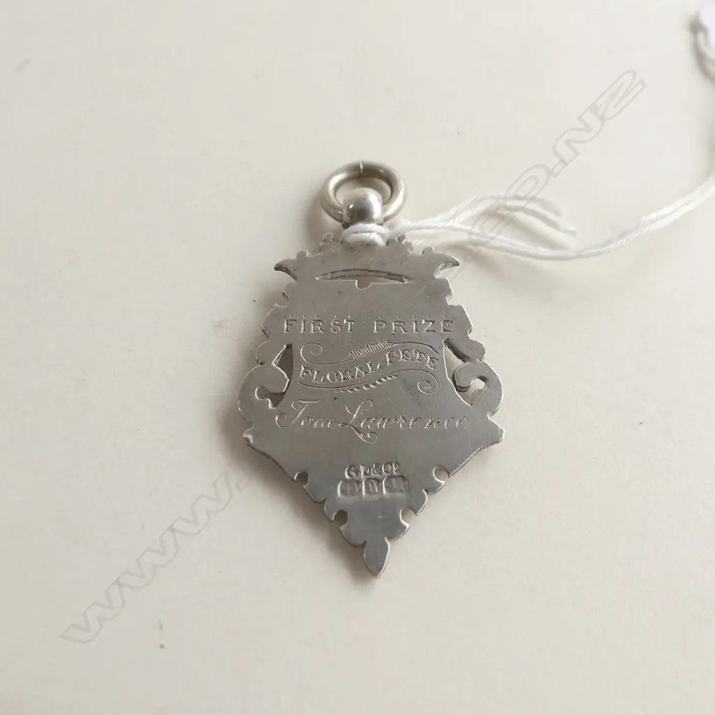 DEC 1899 SILVER FOB ENGRAVED 'FIRST PRIZE FLORAL FETE TOM LAWRENCE'  Image 1++