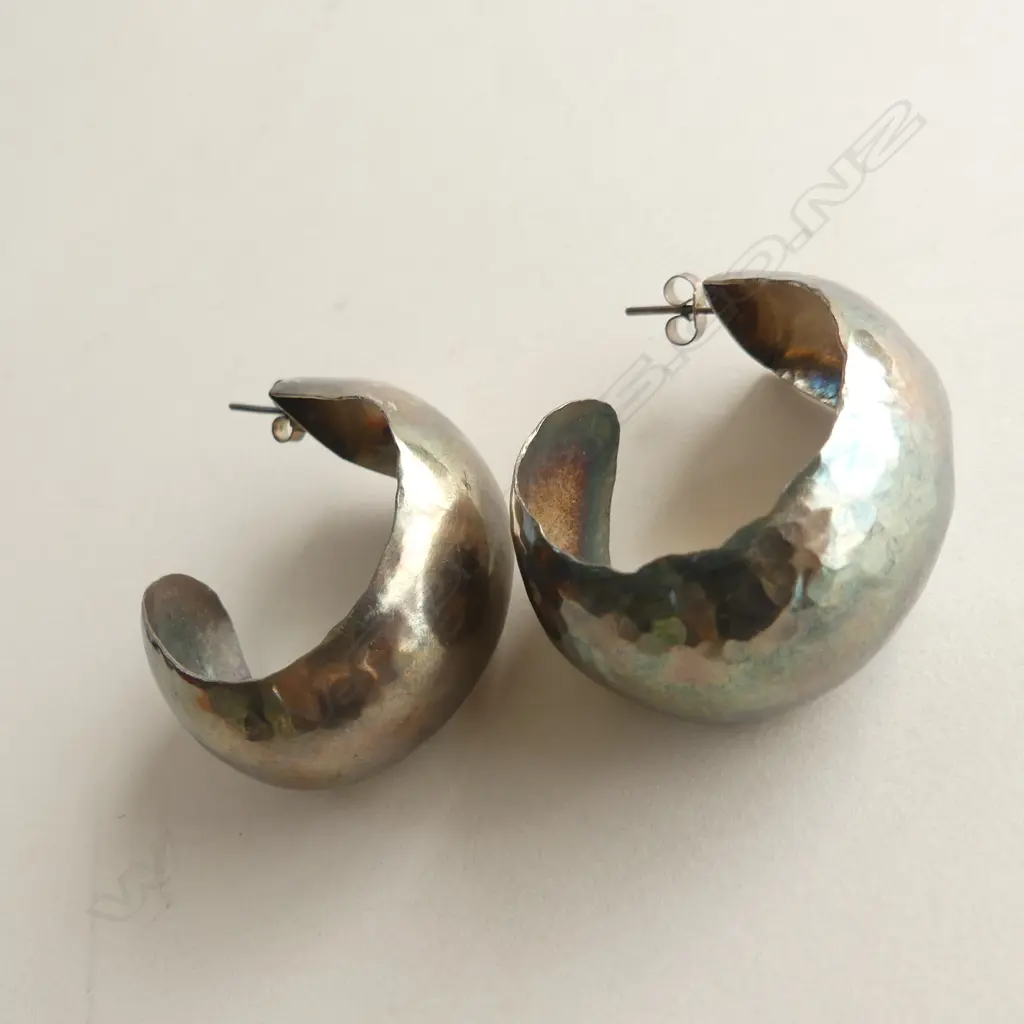 PR LG BEATEN STG SILVER HOOP EARRINGS 18.3GMS Image 1++
