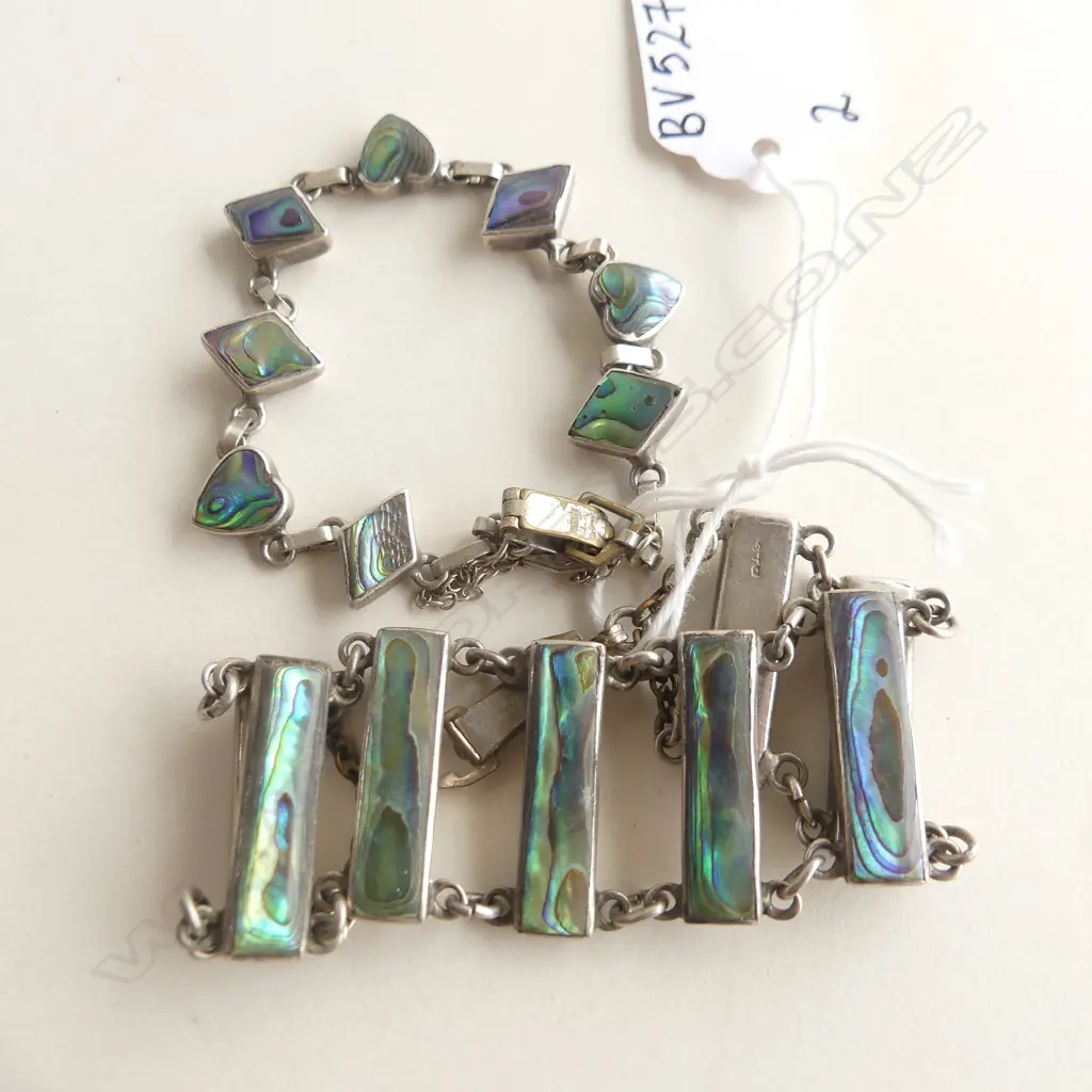 2 STG SILVER & PAUA BRACELETS 1.7GMS & 24.6GMS Image 1++