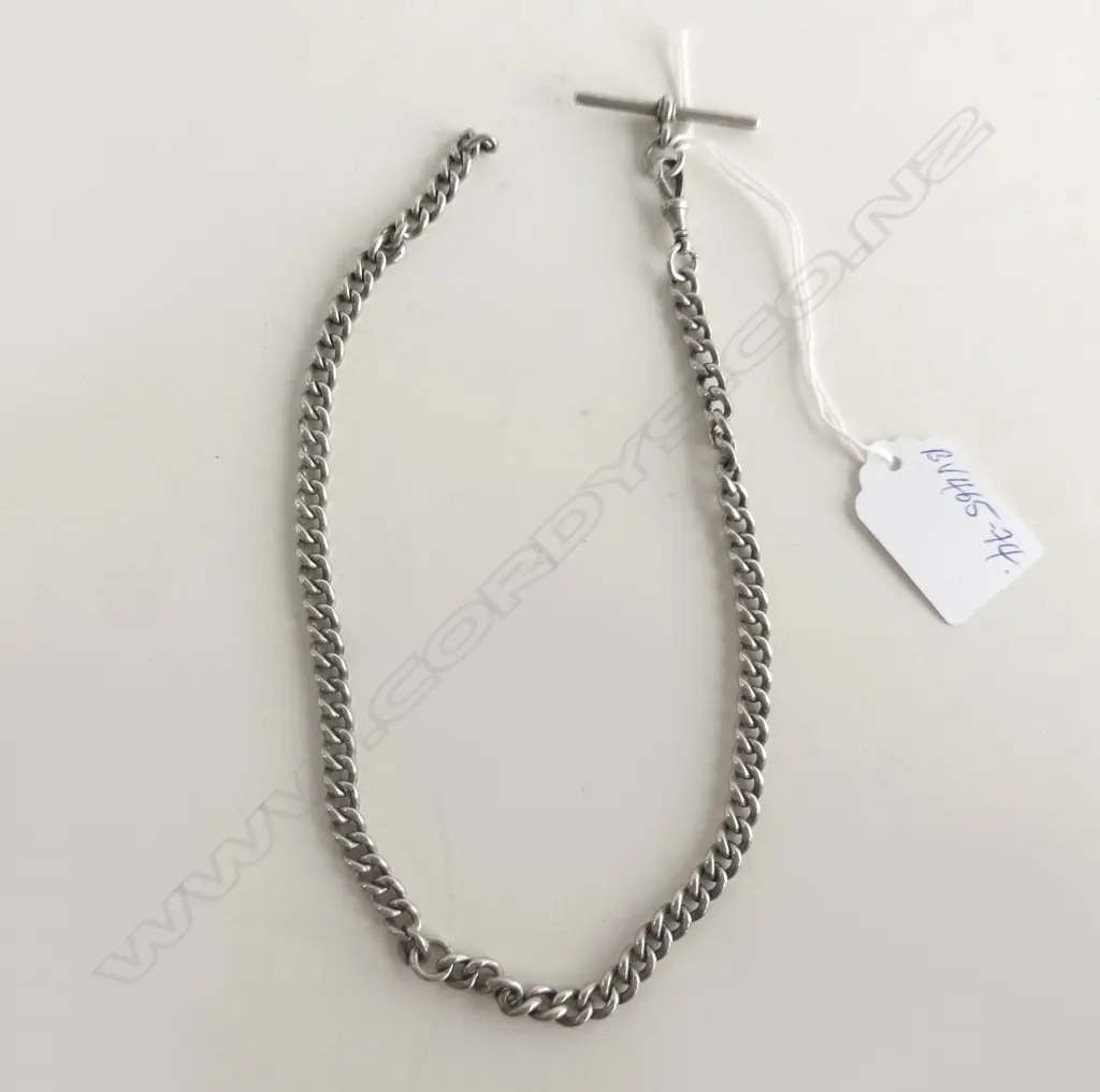 C1900 SILVER GRADUATED CURB LINK ALBERT CHAIN L.389mm (20987) Image 1++
