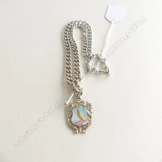 STG SILVER FOB & CHAIN WITH 1905 POULTRY SHOW MEDALLION 63GMS