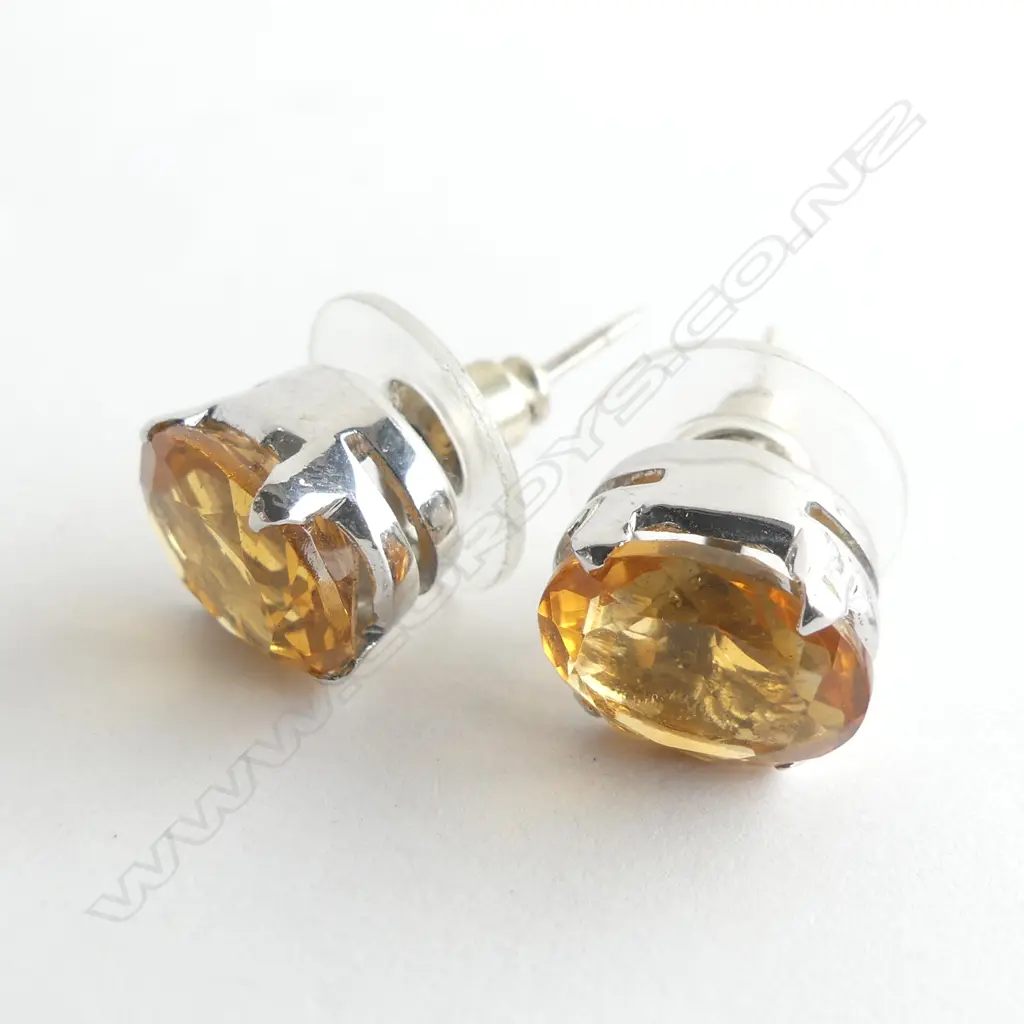PR UNMARKED SILVER & CITRINE STUD EARRINGS  Image 1++