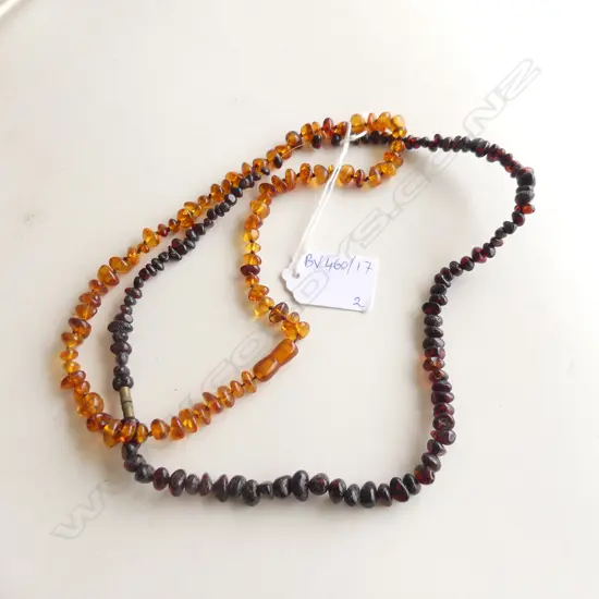 2 AMBER BEADED NECKLACES L.450 / 500mm
