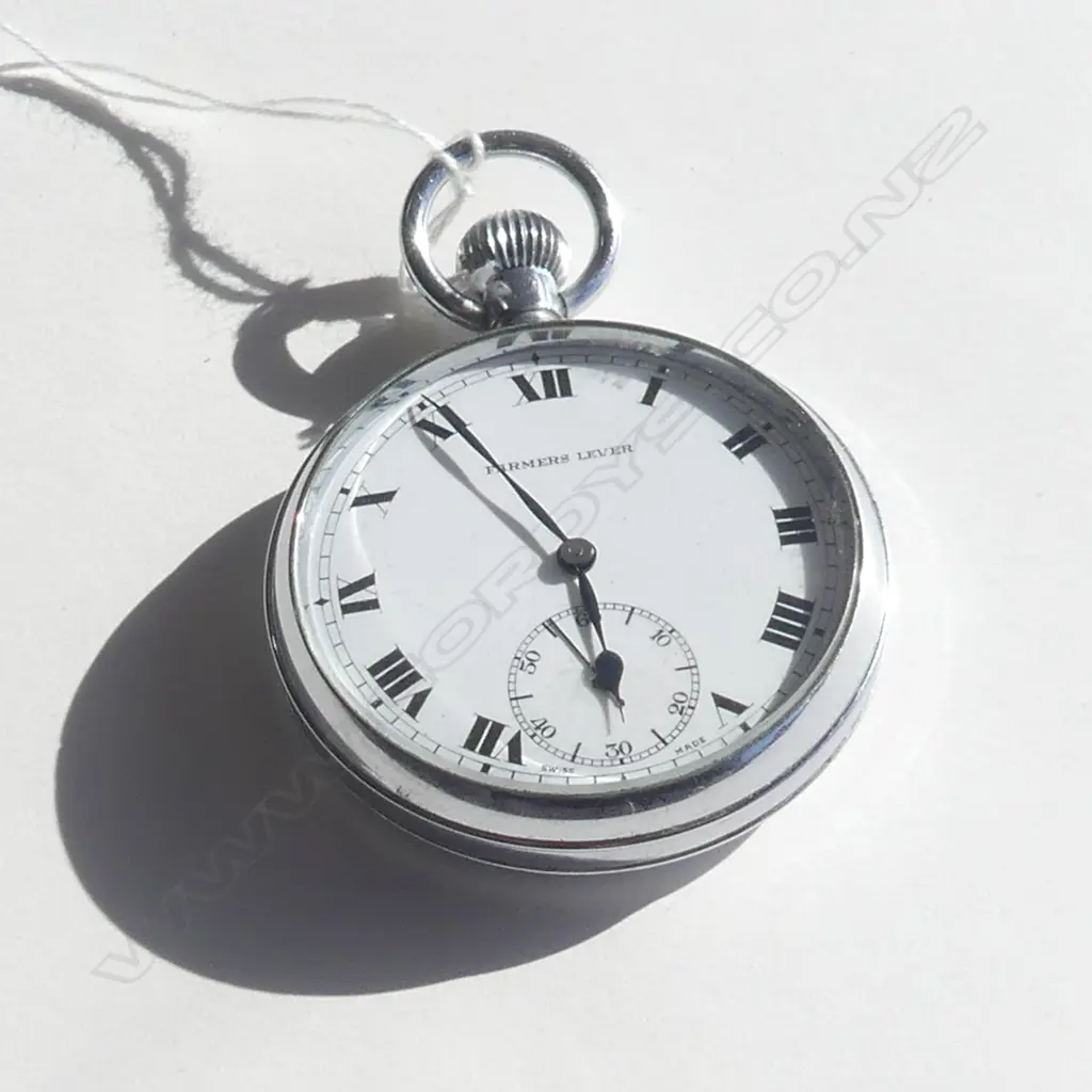 NEW OLD STOCK 'FARMERS' LEVER CHROME POCKET WATCH Image 1++